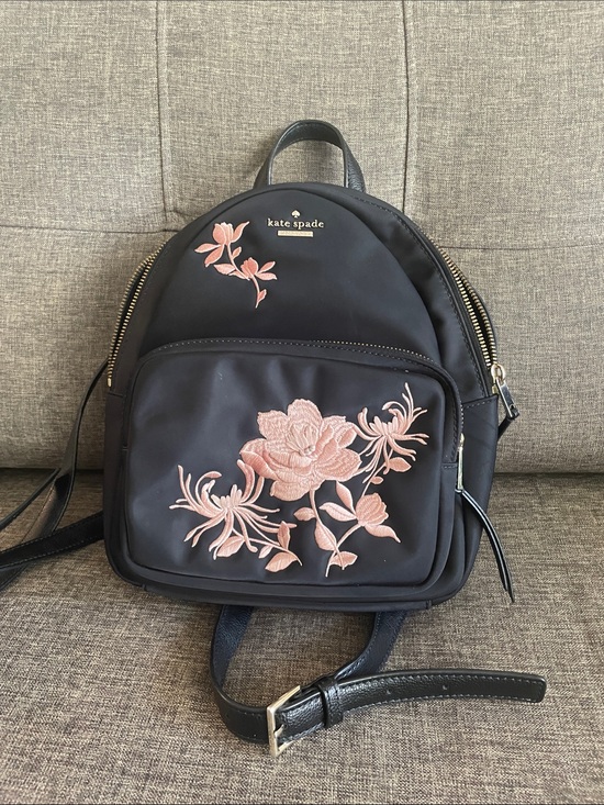 kate spade Handbags - Kate Spade Black Mini Backpack with Pink Floral Embroidery Design